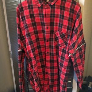 Red check flannel with zip sleeves